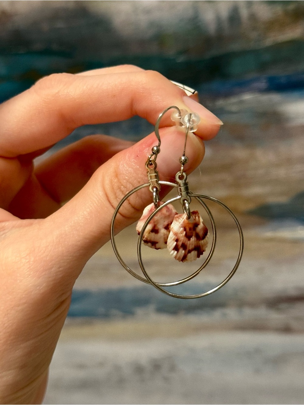 Handmade Shell Hoop Earrings — Pink And White Shells